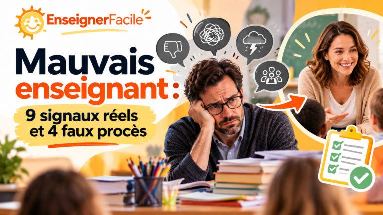 Couverture de l’article EnseignerFacile sur les 9 signaux d’un mauvais enseignant et les 4 idées reçues à nuancer dans les pratiques éducatives.